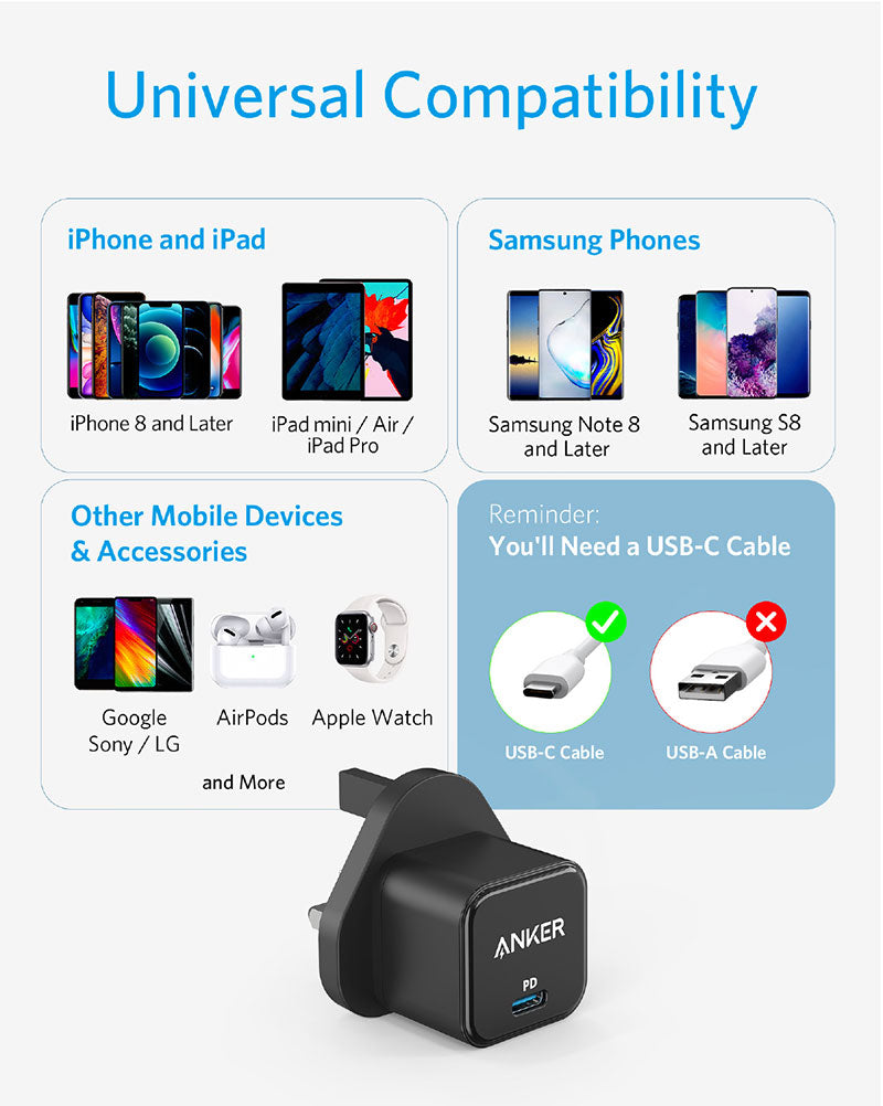 Anker PowerPort III 20W Cube USB-C Charger – Black Anker PowerPort III 20W Cube USB-C Charger – Black