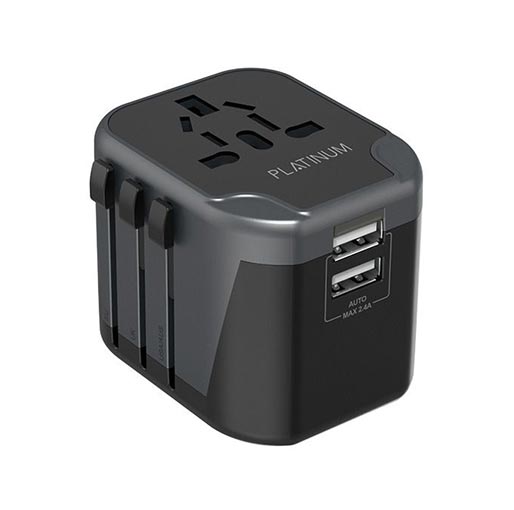 Platinum Universal Travel Adapter Dual USB 2.4a P-UTAUSB2BK – Black