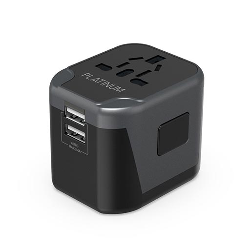 Platinum Universal Travel Adapter Dual USB 2.4a P-UTAUSB2BK – Black